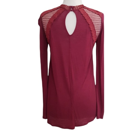Free People New Romantics Ruby Jane Lace Mesh Cut Out Long Sleeve Tee XS - Picture 2 of 8